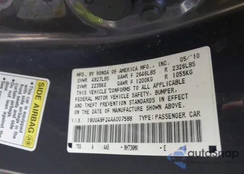 2010 Acura Tl 3.7 from USA, damaged, VIN 19UUA9F24AA007588